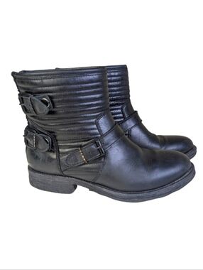Black Leather Strappy Buckle  Moto Punk Boots Arnold Churgin Size 6.5/7 EU 37